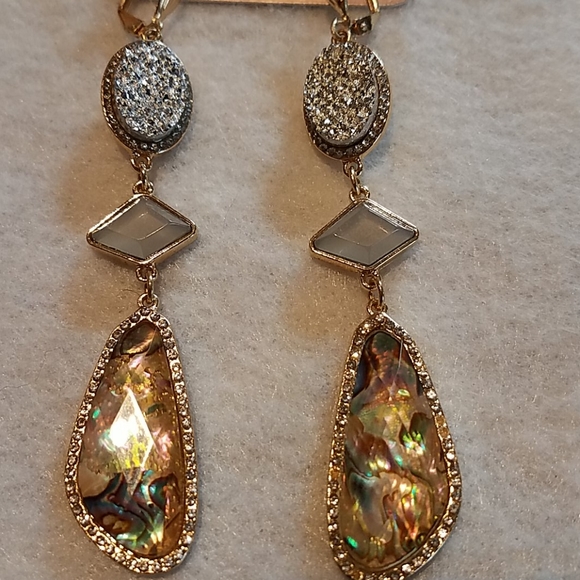 Mother of Pearl, Moon & Graphite Stone Earrings - Picture 2 of 3